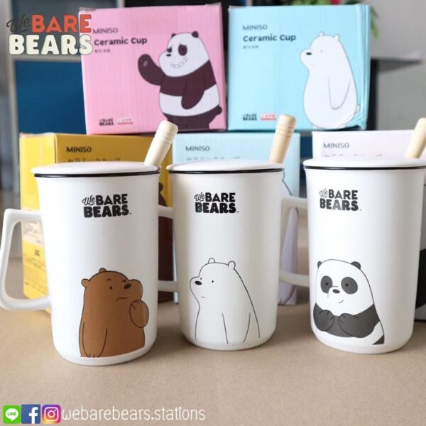 We Bare Bears Ceramic Mug with Lid & Spoon