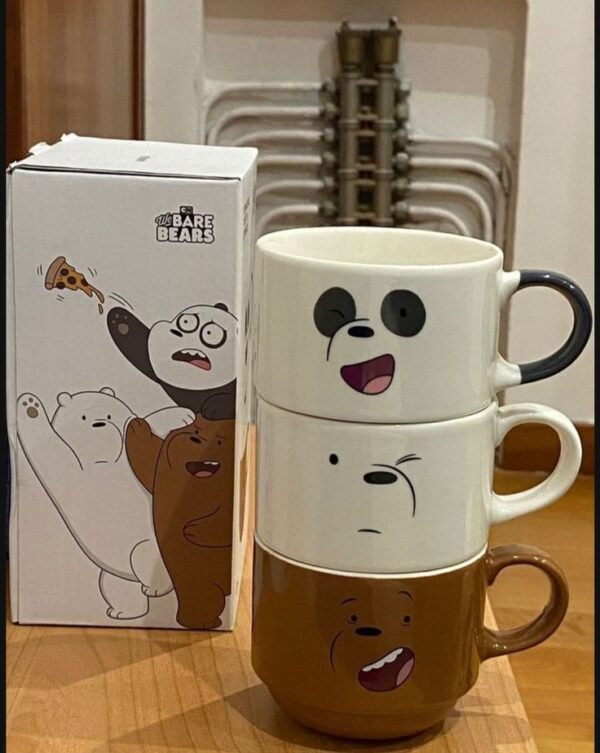 We Bare Bears Stackable Ceramic Mug Set – Grizzly, Panda, Ice Bear (3 Piece Cartoon Coffee & Tea Cup Collection)